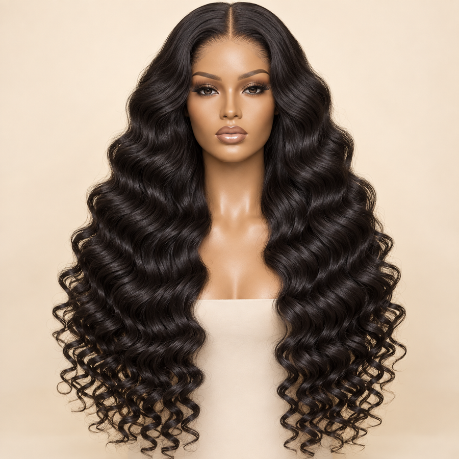Loose Deep Wave 13x4 Lace Front Human Hair Wig in Natural Black — primary visualization
