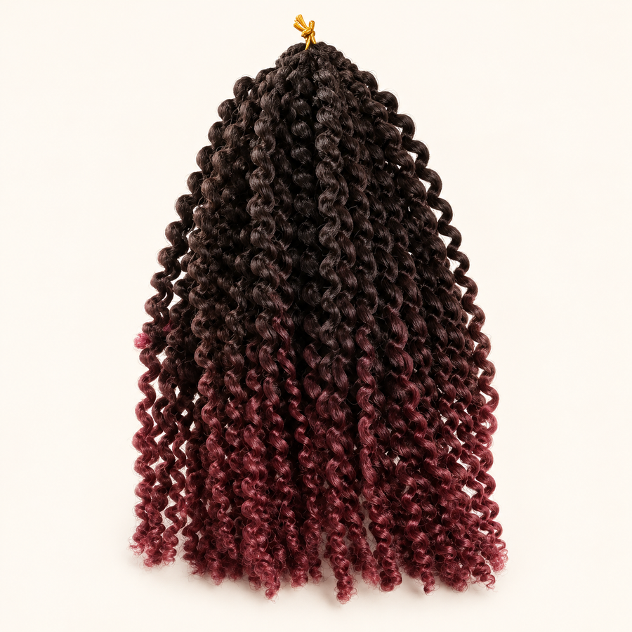 Short Curly Crochet Hair 12-inch, 1B/Bug black-burgundy, single 60g bundle hero, AI-generated product visualization