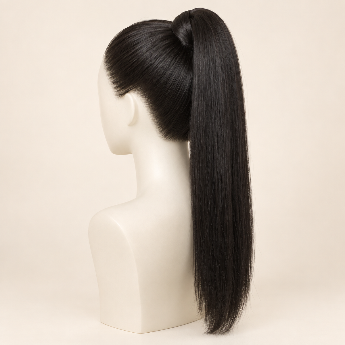 Straight Wrap-Around Ponytail Extension — 1B natural black — mannequin primary — AI-generated visualization
