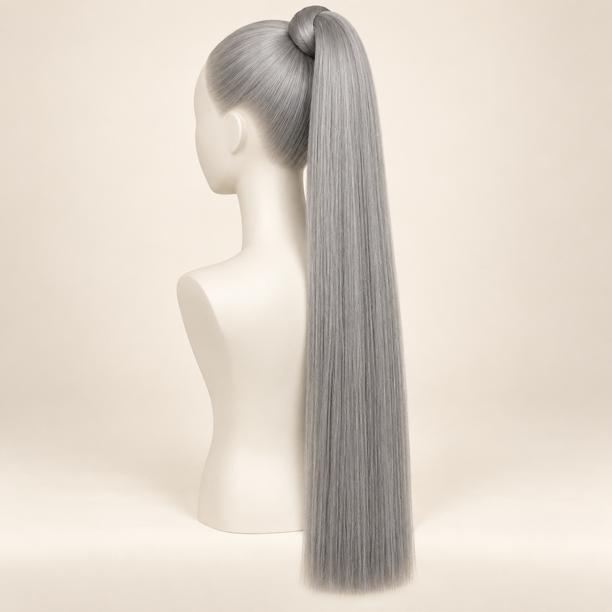 Straight Wrap-Around Ponytail Extension — silver grey — AI-generated color visualization