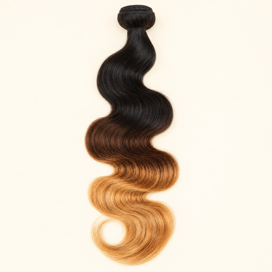 Body Wave T1B/27 Ombre Hair Bundle, 28 inch, full bundle hero, AI-generated visualization